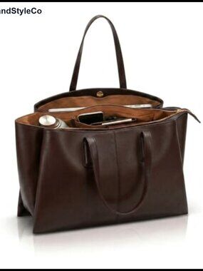 Vegan Leather Laptop Tote Bag for Women Triple Compartment Work Purse